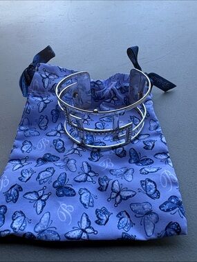 Brighton Silver Rhinestone Cuff Bracelet - Blue Accents